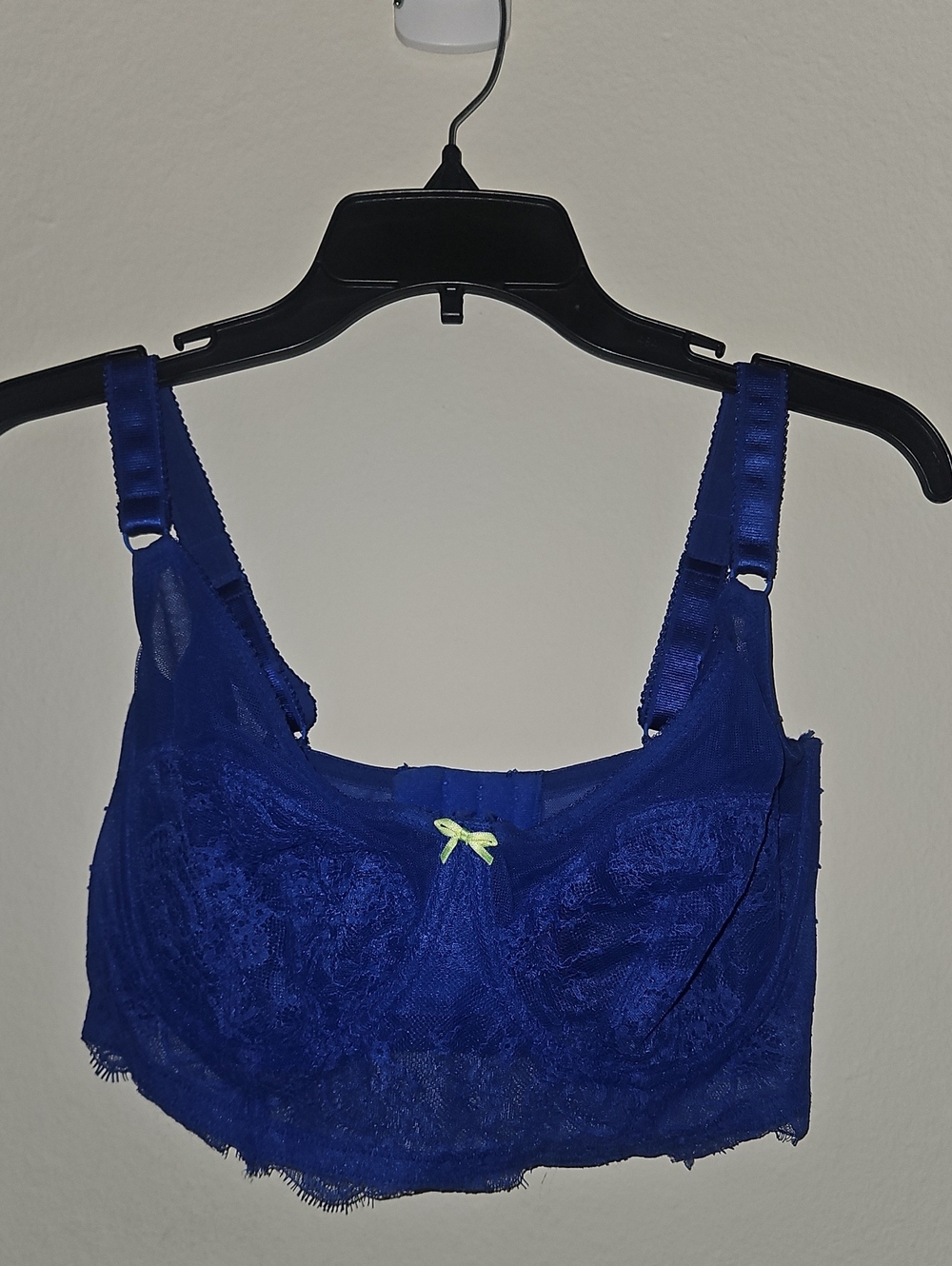 cleo Cobalt Blue Lace Longline Bra with Lime Accent Bow